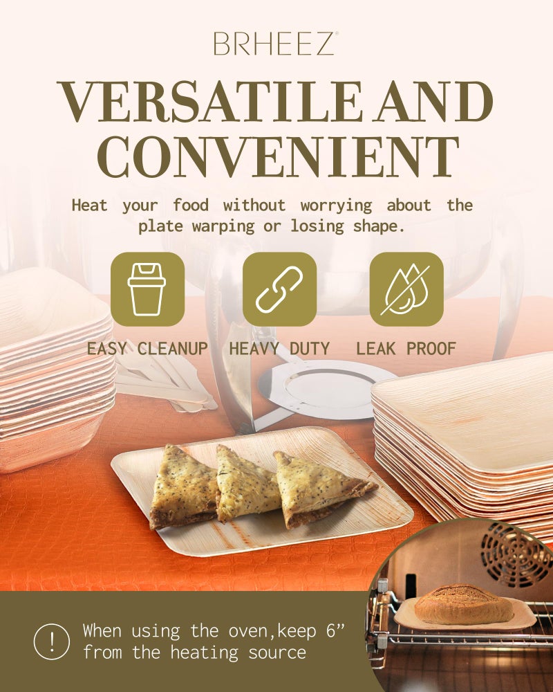 brheez Palm Leaf Plates 100 Ct (6 Inch) - Eco Friendly, Compostable & Biodegradable â€“ Elegant Bamboo Look Disposable Party Plates are Heavy Duty and More Environmentally Friendly than Paper Plates - Image 4